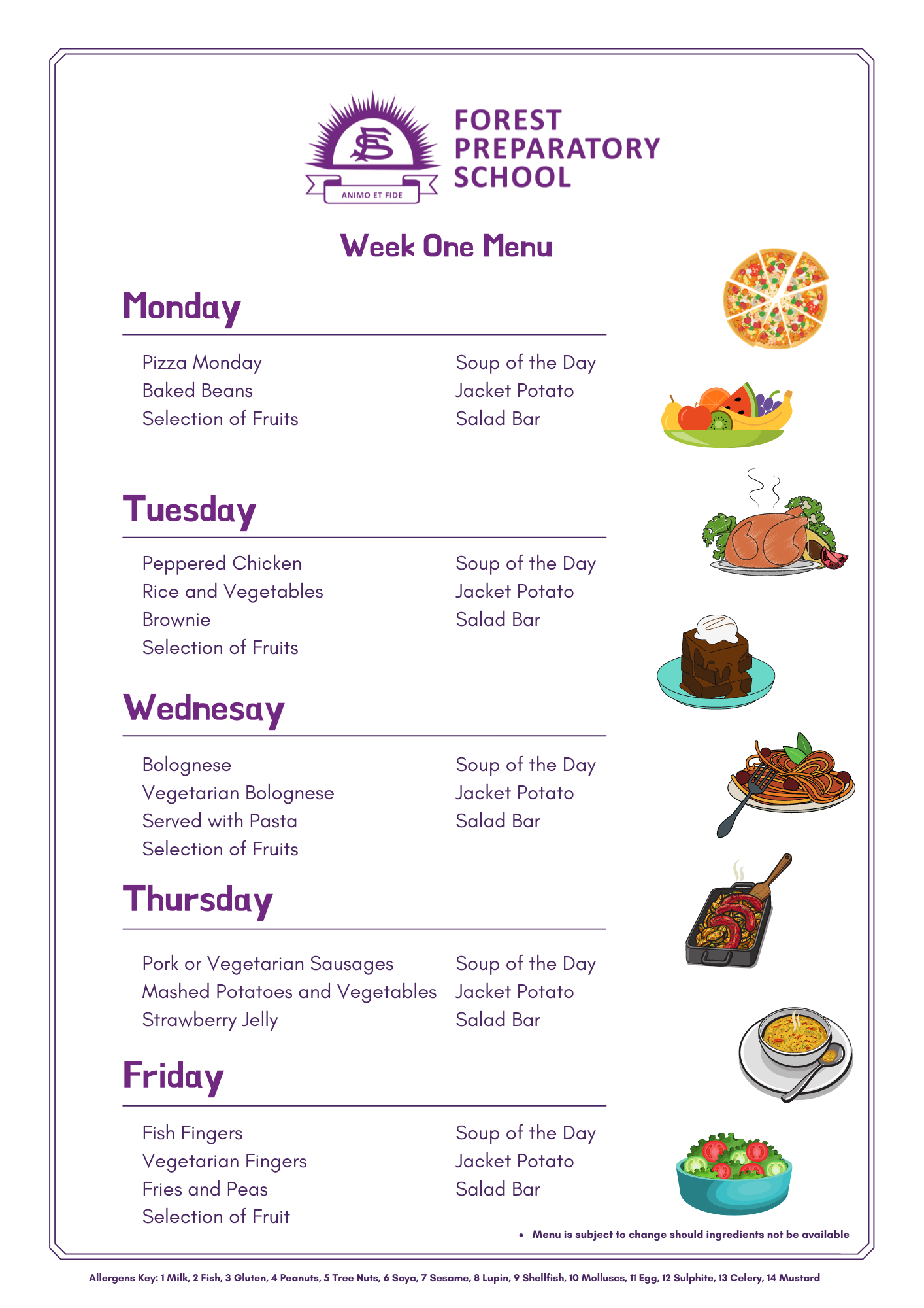 Chef Simon's Lunch Menu | Forest Preparatory School